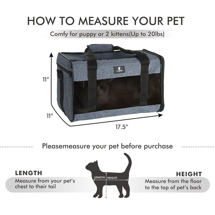 Дорожня переноска X-ZONE PET Airline з м'якими сторонами для маленьких собак і котів, середня, синя