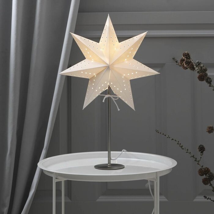 Настільна лампа EGLO з різдвяною зіркою, 3D декоративна зірка з підсвічуванням з паперу з металевою основою, різдвяна настільна лампа чорно-білого кольору з кабелем, розетка E14, 55 см (висота 51 см)