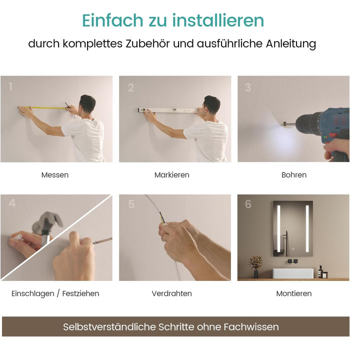 Дзеркало для ванної кімнати EMKE з підсвічуванням 60x80 см, 2 кольори світла, антизапарник, IP44, LED, сенсорний вимикач