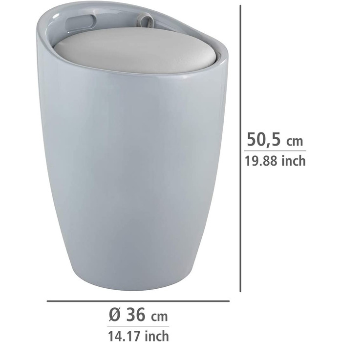 WENKO табурет для ванної кімнати Candy з місцем для зберігання та кошиком для білизни, ABS-пластик, 20 л, Ø 36 x 50,5 см