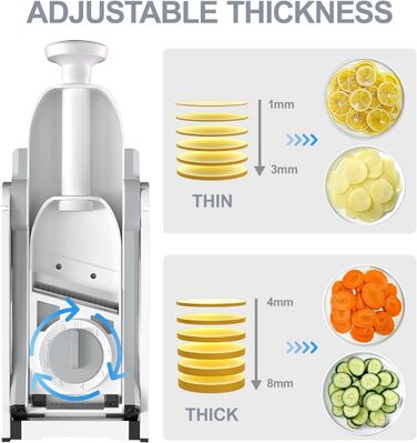 SUPMAKIN Безпечний овочевий слайсер для кухні, регульований нарізчик картоплі, слайсер для овочів-мандоліна, нарізчик для картоплі фрі, кухонний шеф-помічник для приготування їжі (лише слайсер)