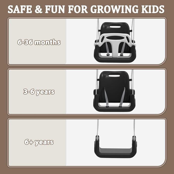 Дитяча гойдалка для саду з м'яким сидінням, чорна. Складана гойдалка з металевим каркасом для дому та вулиці. Легка у збиранні та зберіганні.