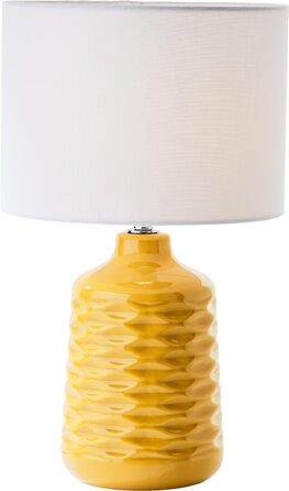 Настільна лампа з жовтої кераміки Lightbox з білим тканинним абажуром - декоративна настільна лампа з проміжним шнуровим вимикачем - висота 42 см і діаметр 25 см - розетка E14 макс. 40 Вт - виготовлена з кераміки/металу/текстилю