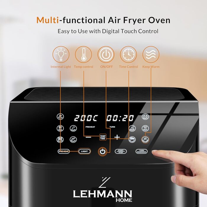 Фритюрниця повітряна LEHMANN XXL з 2 камерами (13 програм, 50–200°C, Touchscreen, антипригарне покриття, 8л)