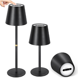 LED-лампа настільна OUTON 2 шт. бездротова з LED-індикатором, сенсорне керування, 3 колірні температури, USB-C зарядка, IP54 водостійкість, 30 годин роботи – для дому та на подарунок, чорний