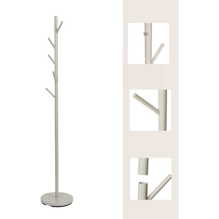 Стійка для одягу Loft - металева, біла, 5 гачків, 170 см, для прихожей, спальні, офісу