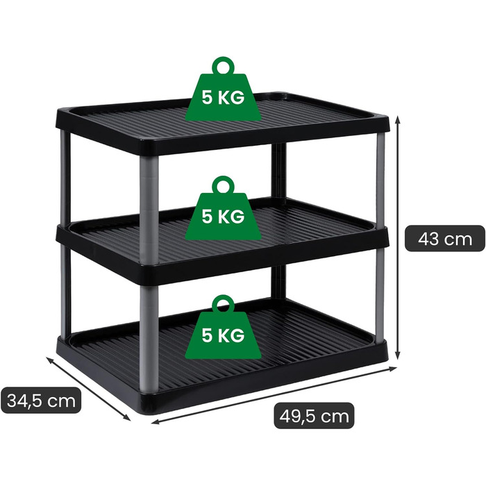 Підставка для взуття ARTECSIS 3 рівні чорна, 49.5x34.5x43см