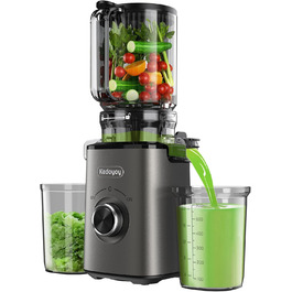 Електричний соковитискач Slow Juicer з великою завантажувальною воронкою 120 мм для цілих овочів та фруктів, об'єм контейнера для соку 600 мл, легке очищення, для сім'ї, фітнесу та здоров'я (сірий)