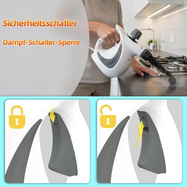 Портативний пароочисник для дому з аксесуарами, 3 бари, 1300 Вт, без хімікатів. Підходить для кухні, підлоги, плитки, диванів (білий)