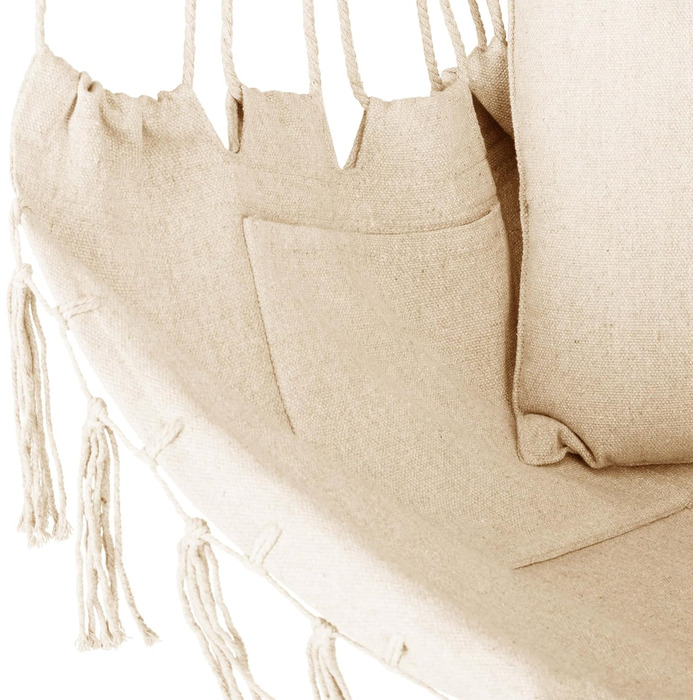 Гамак-крісло з подушкою 100x130x75 см, до 150 кг, для саду та дому, бохо-стиль, для дорослих (Бежевий)