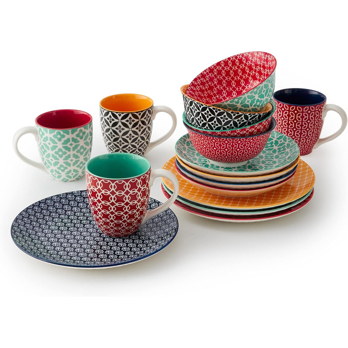 Набір керамічного посуду на 4 особи, 16 предметів, різнокольоровий яскравий Joy Dowan