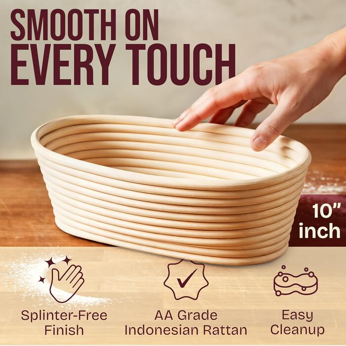 Набір для випічки закваски Superbaking: корзини Banneton (круглі 22.9 см та овальні 25.4 см), стартер та інструкція