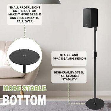 Підставка для колонок, регульована по висоті, для колонок до 73-140 см, 2 шт., для сателітів до 5 кг, інтегроване кабельне управління, універсальна (чорний)