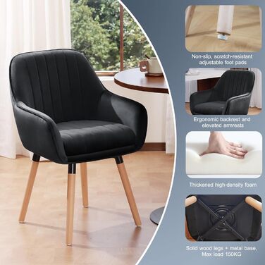 Крісла для обідньої зони ELUCHANG, набір 2 шт., поворотні на 360°, м'яке сидіння (10 см), з високими підлокітниками, кремово-білий велюр, до 150 кг, для спальні, кухні, вітальні