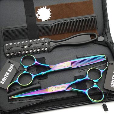 Набір ножиць для волосся 6,0 з гребінцем, веселка, для стрижки та проріджування волосся