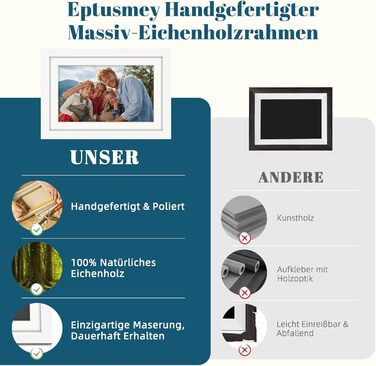 Цифровий фоторамка Eptusmey 10.1 дюймів з Wi-Fi, дуб, 32GB, IPS Touchscreen, відтворення фото/відео через Uhale APP, подарунок для чоловіків та жінок, білий