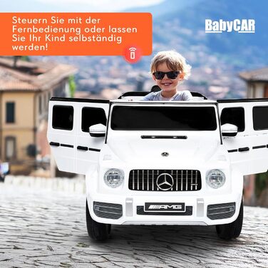 Дитячий електромобіль Mercedes G63 AMG ліцензійний, 12V, з пультом, MP3, білі двері
