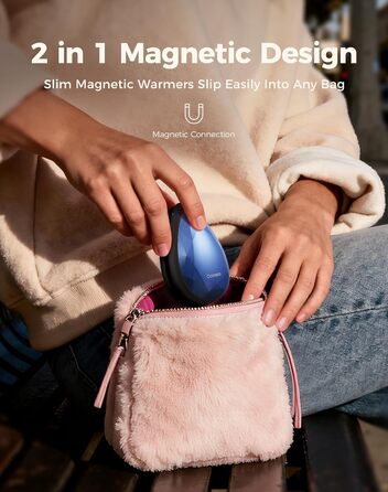 Електричні грілки для рук OCOOPA 2 шт., стильні, у формі діаманта з магнітом, перезаряджаються, для жінок, подарунок на Новий рік, для Рейно, піших прогулянок, кемпінгу, блакитні