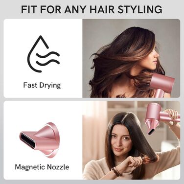 Бездротовий фен з іонізацією, 110 000 обертів/хв, 4 режими заряджання, магнітне сопло, для подорожей, жінок, дітей, активного відпочинку, кемпінгу, пляжу (рожевий)