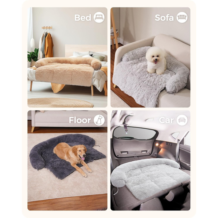 Диван-ліжко для собак, модульне ліжко для великих собак, заспокійливий диван для собак, килимок для захисту меблів (115 см, підходить для тварин вагою до 45 кг, темно-сірий) (L, чорний)