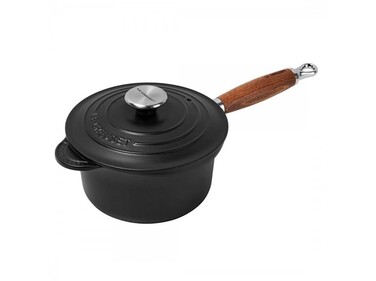 Відро з дерев'яною ручкою і кришкою 18 см, чорне чорне Le Creuset