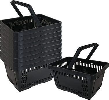 Пластикових кошиків для покупок з ручкою, 20 літрів, 40 см, штабельовані, чорні, 10