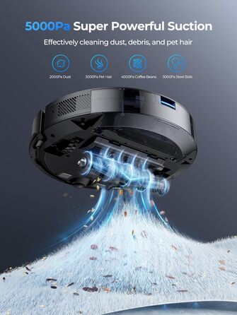 Робот-пилосос Laresar Clean 3-в-1 з функцією миття, 5000Pa, лазерна навігація, 180 хв, для тварин, килимів, твердих підлог, керування через додаток, 15 зон заборони (чорний)