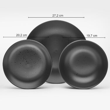 Набір посуду van Well Luna на 6 персон Класична порцелянова комбінація з 18 предметів Чорно-матова глазурована глянцевими крапками Набір посуду круглої форми для ідеального столу