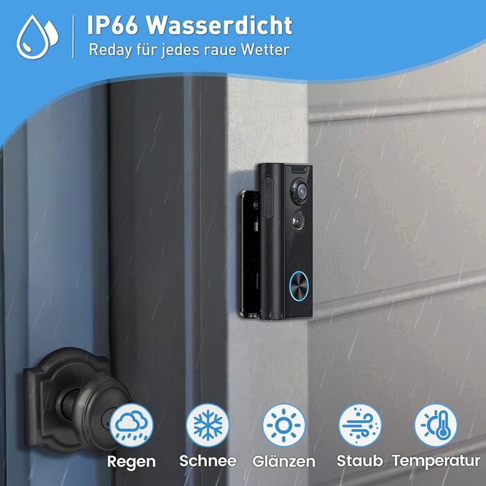 Відеодзвінок XTU з Wi-Fi, камера 4MP HD, бездротовий, з гонгом, PIR-датчик, нічне бачення, 2-сторонній аудіо, сумісний з Alexa, чорний