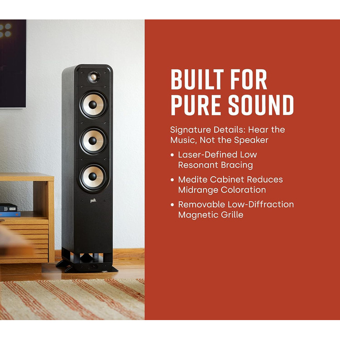 Підлогова акустика Polk Audio Signature Elite ES50 HiFi, Hi-Res, сумісна з Dolby Atmos/DTSX, Чорний