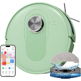 Робот-пилосос Proscenic Q8 Max+ з функцією миття, 8000Pa, 200хв, док-станція для самостійного очищення, лазерна навігація, керування через додаток, сумісність з Alexa, Google, Siri (зелений)