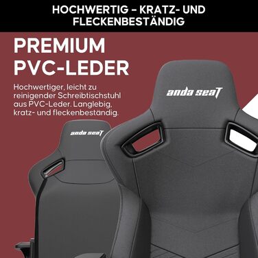 Крісло ігрове Anda Seat Kaiser 2 XL Schwarz Leder - ергономічне, з регульованими підлокітниками та подушками для голови та попереку, для дому та офісу