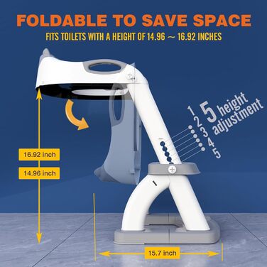 Дитячий унітаз-сходи SKYROKU 2-в-1 з сидінням для туалету, 2-7 років, до 90 кг, PP (без BPA), 5 сходинок, сірий (8898)