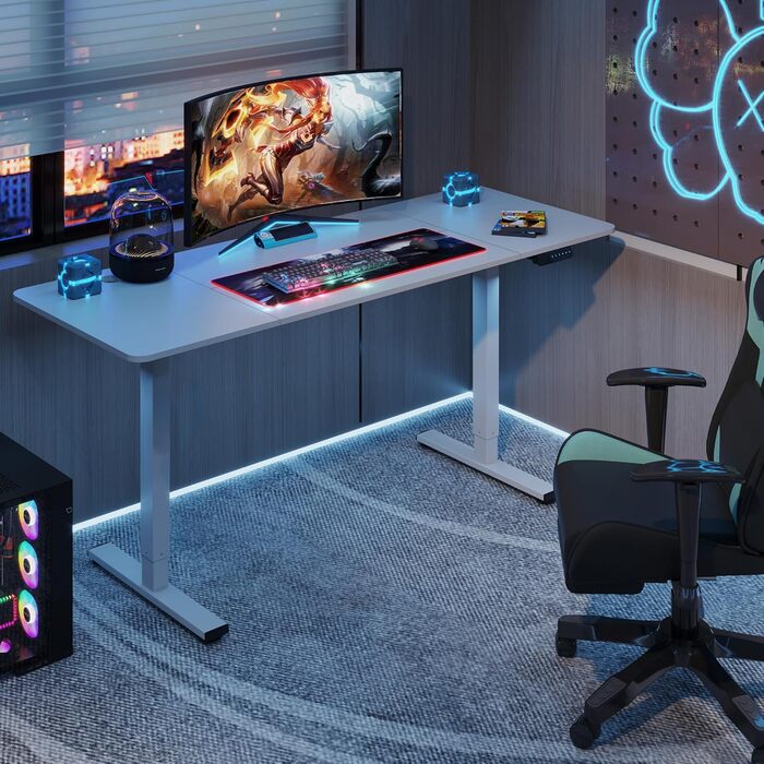 Регульований стіл Sanodesk з двома моторами – електричний стіл для роботи та ігор, з пам'яттю, регулюванням висоти, 140x70 см (акорн) білий+акорн