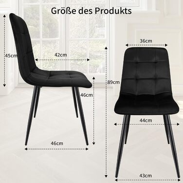 Набір обідніх стільців, м'які стільці з оксамитовою оббивкою та чорними металевими ніжками, кухонні стільці з максимальною вантажопідйомністю 120 кг (4 шт, чорний)