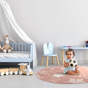Дитячий килимок pay - - 80x150 см-красивий дитячий килимок з коротким ворсом у вигляді зоряного неба-Oeko-Tex Стандарт 100 (160 см круглий, рожевого кольору)