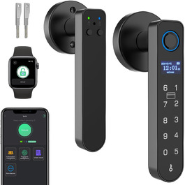 eLinkSmart Замок для дверей з відбитком пальця, RFID-карта, NFC, Smart-ручка, цифровий, без ключа, з клавіатурою, режим приватності для спальні, eSmartLock App, чорний