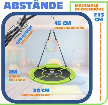Шоукель KESSER® Tellershaukel Ø 120 см, до 300 кг, з подушкою та 4 ручками, регульована, для дітей та дорослих, зелений