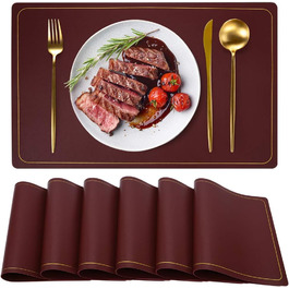 Підставки під тарілки Leder Platzsets, бордові, 6 шт., миючі, водонепроникні, для дому, кухні, на вулицю