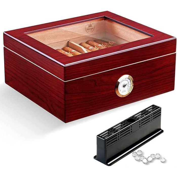 Вологостійкий вологомір для сигар, Humidor з іспанської кедру, коробка для сигар на 30-50 штук, аксесуар для чоловіків, подарунок (червоний)