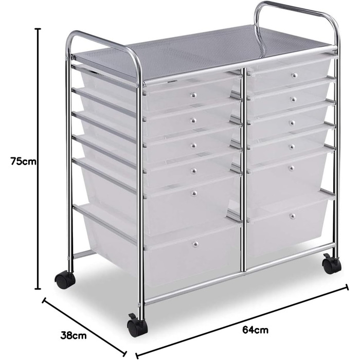 Візок COSTWAY з 12 шт. абельованими ящиками, металевий каркас і полиця, прозорий
