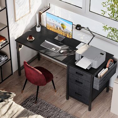 Комп'ютерний стіл Coleshome 120x48 см з 3 висувними ящиками для тканини, тримачем для навушників та сумкою для зберігання. Реверсивний офісний стіл для дому, чорний.