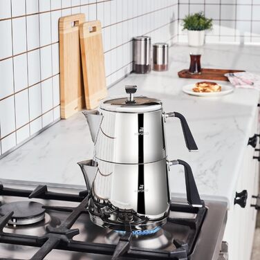 Набір для заварювання чаю Karaca New Mira: турка, чайник 1л, чайник 2л з нержавіючої сталі, сумісний з індукцією, миється в посудомийній машині