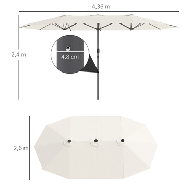 Outsunny Double Parasol 436 x 260 см, Сталева парасолька із захистом від ультрафіолету з ручною рукояткою, Овальна балконна парасолька Пляжна парасолька Вітрозахисна стабільна ринкова парасолька Колінчастий парасольку для пляжного балконного саду, бежева