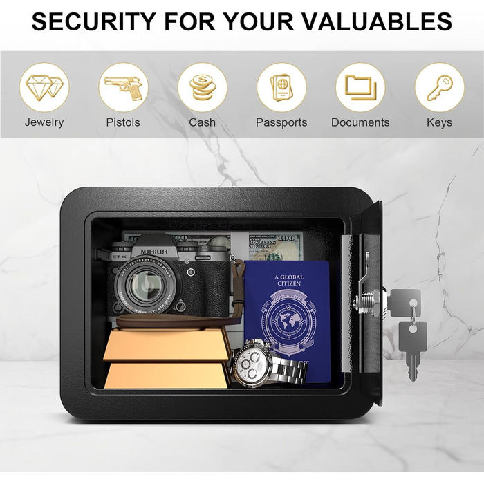 Marcree Cub Safe – міні-сейф для грошей та особистих речей, 6,69 x 9,06 x 6,69 дюймів, чорний