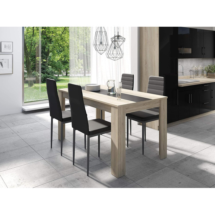 Обідній стіл byLIVING Nori: сучасний дизайн, ефект дуба, стільниця чорного або білого кольору, 140 x 80 см, висота 75 см