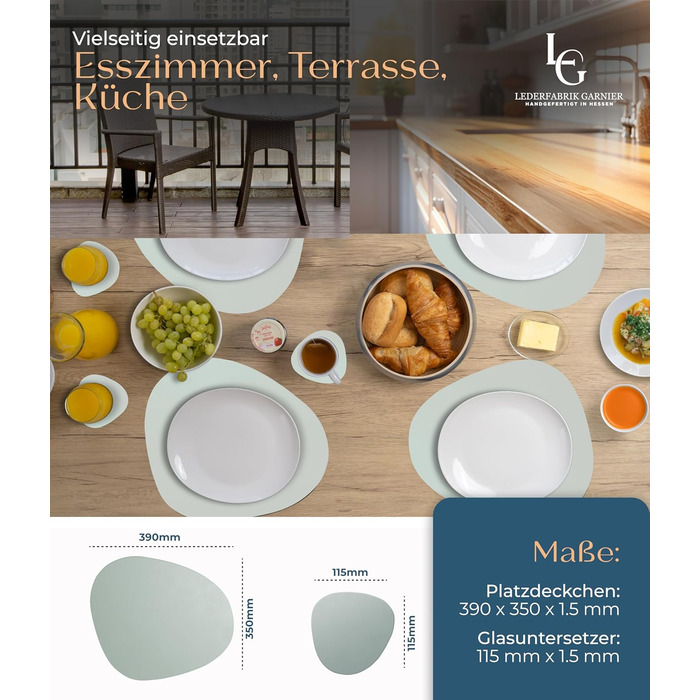 Набори серветок на стіл, 4 шт. – Екологічні, стабільні та неслизькі – Шкіра з переробленої шкіри преміум-якості, Made in Germany (Сучасний стиль), сірі