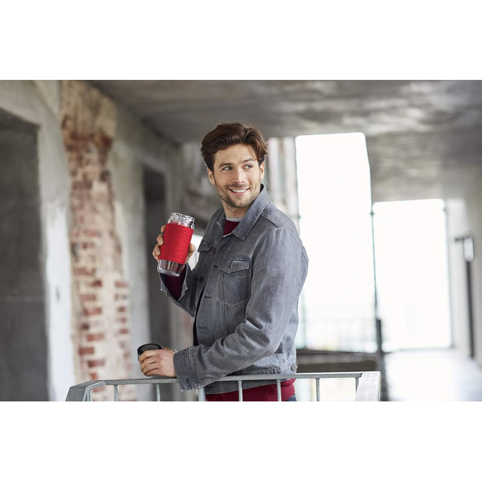 Чайний горнятко Emsa N20805 Teebecher з подвійними стінками, 0.4 л, знімний фільтр, без BPA, герметичне, не протікає, придатне для миття в посудомийній машині, 360° отвір (Червоний)