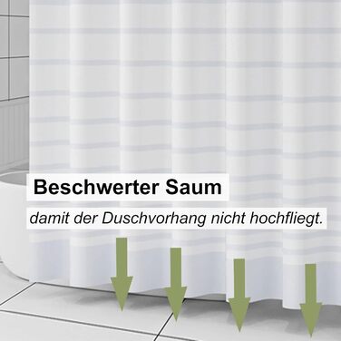 Шторка для душу 300x200 XXL Peva біла смугаста проти цвілі миється для дому та гуртожитку