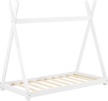 Ліжко дитяче Onejda від en.casa, Tipi-дизайн, 80x160 см, з натурального дерева, біле